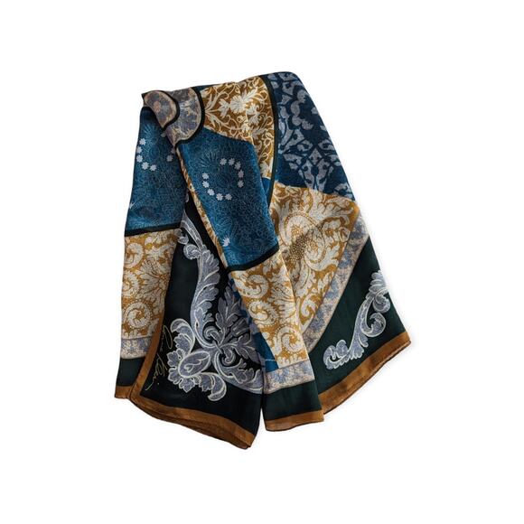Anne Klein Silk Palas Baroque Geometric Scarf ~ gold deep teal cream and forest - Picture 4 of 9